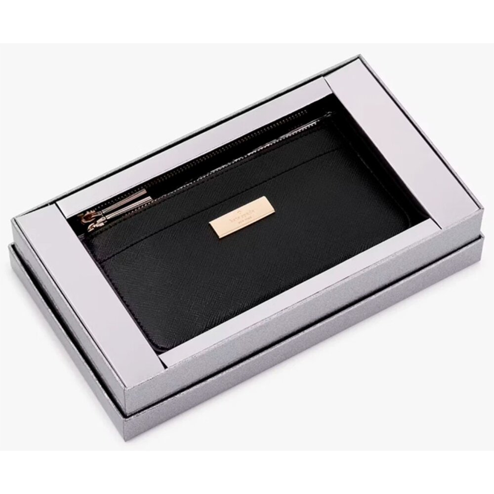 S Kate Spade Kenzie Large Slim Cardholder Black Saffiano PVC Wallet KK042 NIB